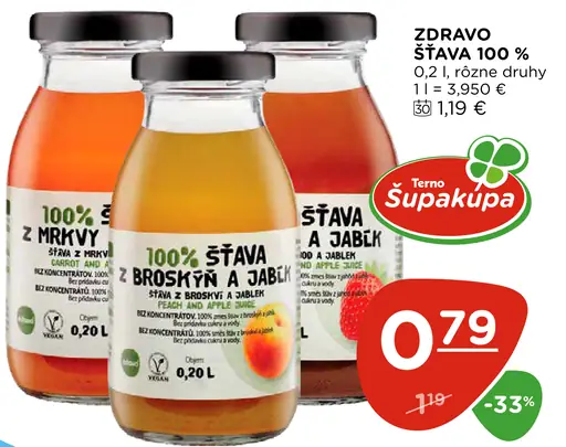 Zdravo 100 % šťava, rôzne druhy