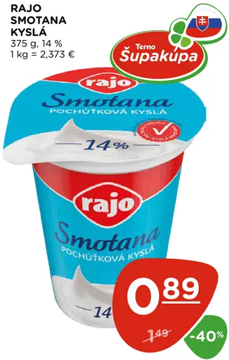 Rajo smotana kyslá 14%