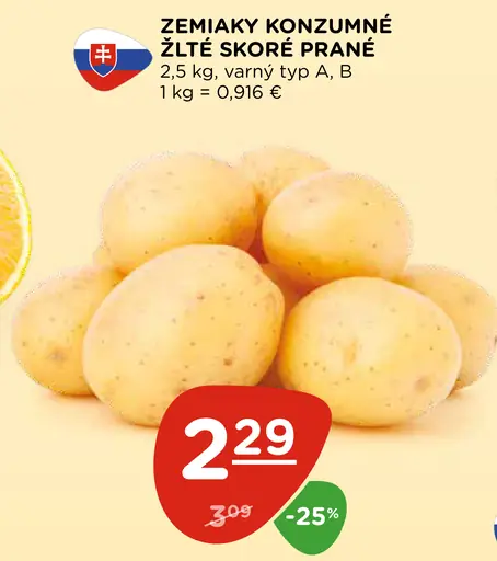 Zemiaky konzumné žlté skoré prané, varný typ A, B