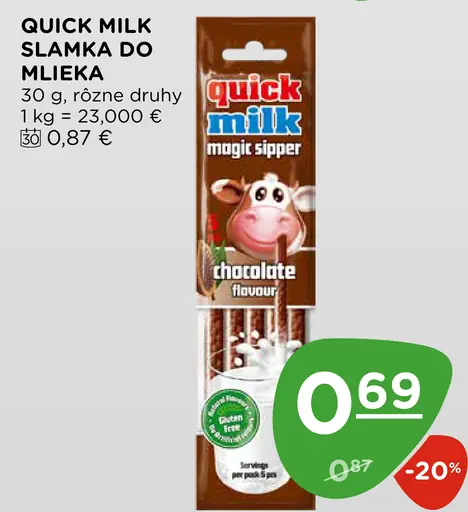Quick Milk Slamka do mlieka, čokoládová príchuť