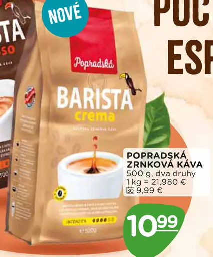 Popradská Barista Crema pražená zrnková káva