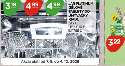 Jar Platinum gélové tablety do umývačky riadu