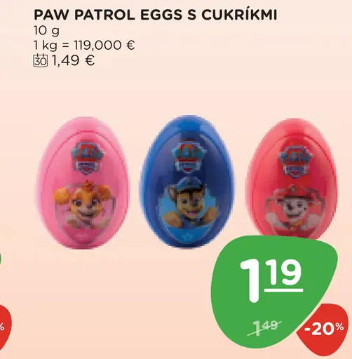 Vajíčko s cukríkmi Paw Patrol