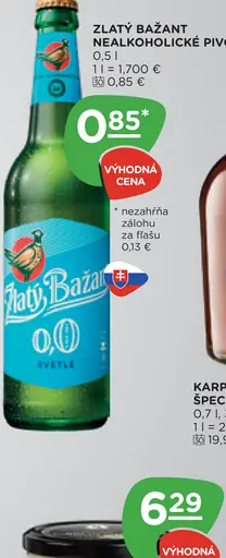 Zlatý Bažant nealkoholické pivo a radler