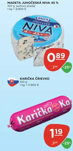 Madeta Juhočeská Niva 45 % pultový predaj