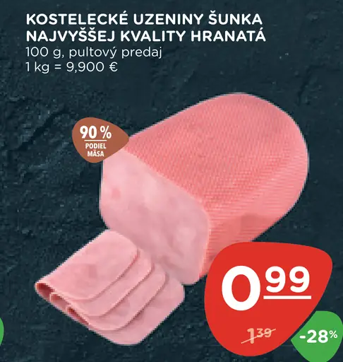 Kostelecké uzeniny šunka najvyššej kvality hranatá