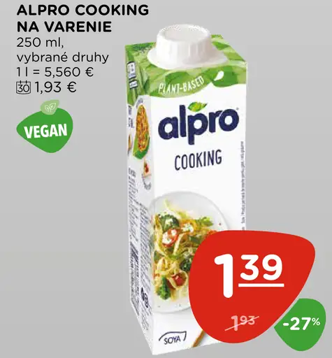 Alpro Cooking na varenie rôzne druhy