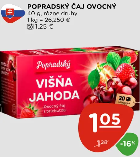 Popradský Višňa jahoda ovocný čaj s príchuťou