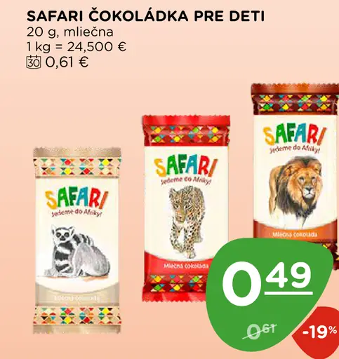 Safari čokoláda pre deti, rôzne druhy