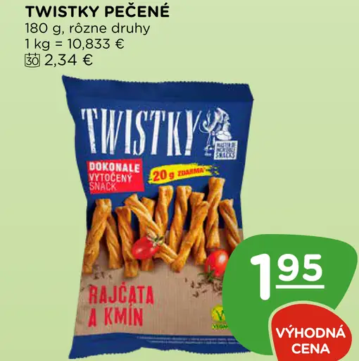 Twisty pečené snacky, rôzne druhy