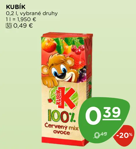Kubík 100 % červený mix ovocia, vybrané druhy