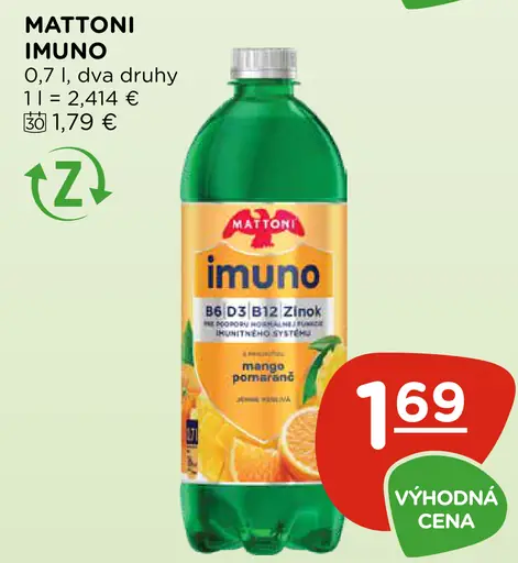 Mattoni Imuno nealkoholický nápoj, mango a pomaranč