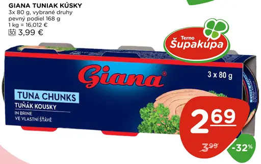 Giana Tuna Chunks tuniakové kúsky v slanom náleve