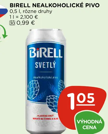 Birell Svetlý nealkoholické pivo plechovka