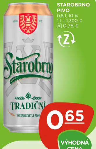 Starobrno pivo 10 % plechovka
