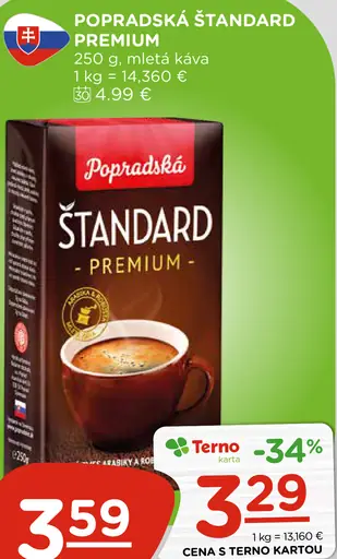 Popradská Štandard Premium pražená mletá káva