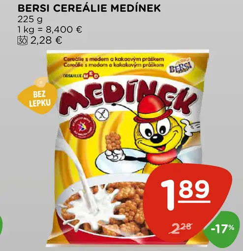 Bersi Cereálie Medínek cereálie s medom a kakaom