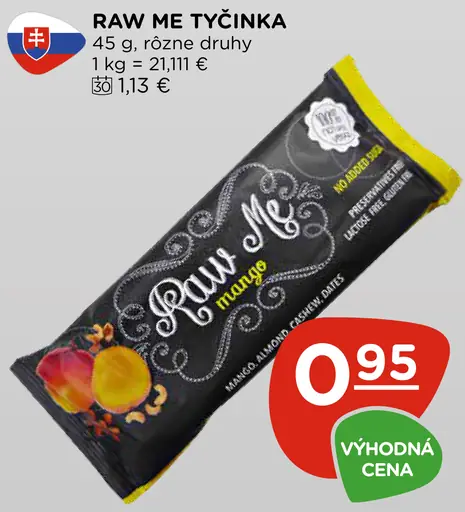 Raw Me ovocno-orechová tyčinka mango, marhuľa a kešu