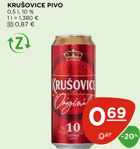 Krušovice Královský Originál 10 pivo plechovka
