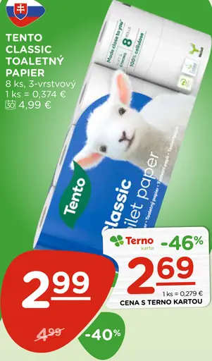 Tento Classic Toaletný papier 3-vrstvový