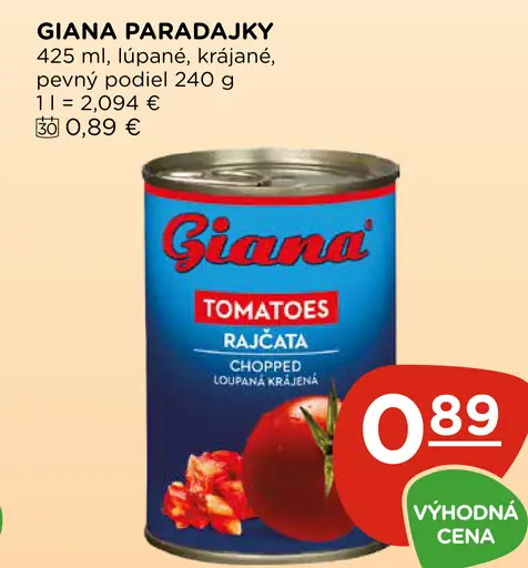 Giana paradajky lúpané, krájané, pevný podiel 240 g