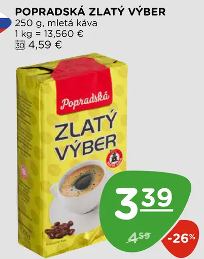 Popradská Zlatý výber pražená mletá káva