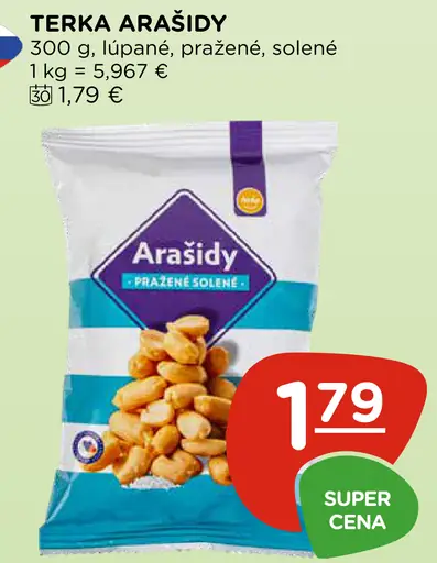 Terka arašidy pražené, solené, lúpané