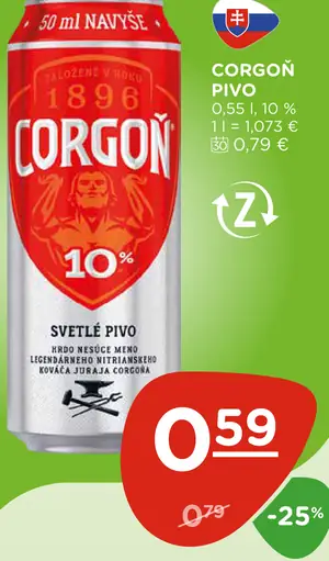 Corgoň 10% svetlé výčapné pivo plechovka