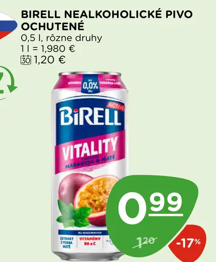 Birell nealkoholický radler, ochutené nealkoholické pivo rôzne druhy plechovka