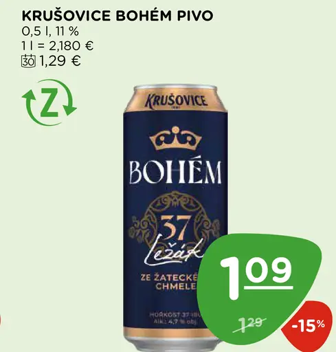 Krušovice Bohém pivo 11 % plechovka