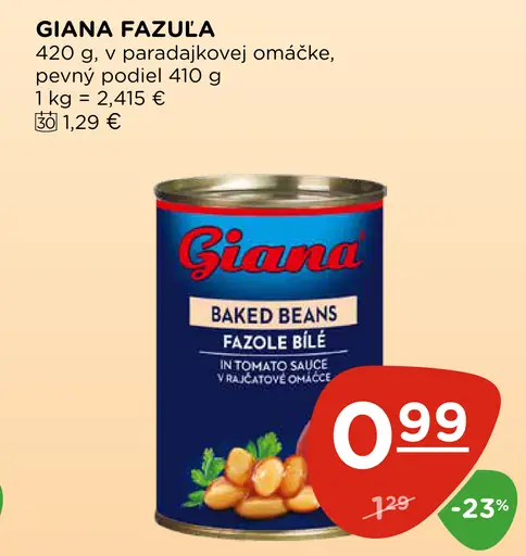 Giana fazuľa v paradajkovej omáčke, pevný podiel 410 g