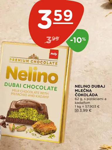 Nelino Dubai čokoláda s pistáciami a kadefiom