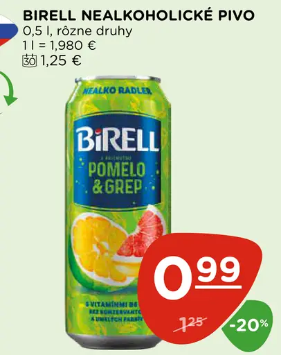 Birell Svetlý nealkoholické pivo plechovka