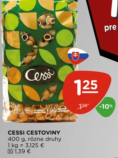 Cessi bezvaječné cestoviny rôzne druhy