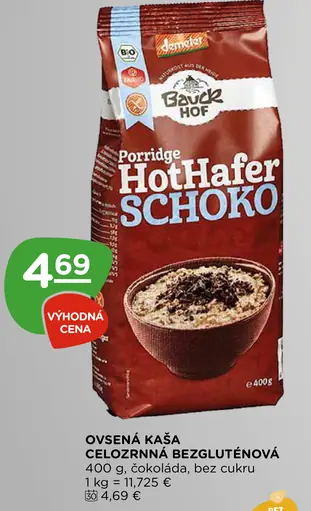 DmBio Back Hof ovsená kaša celozrnná bezgluténová, čokoládová, bez cukru