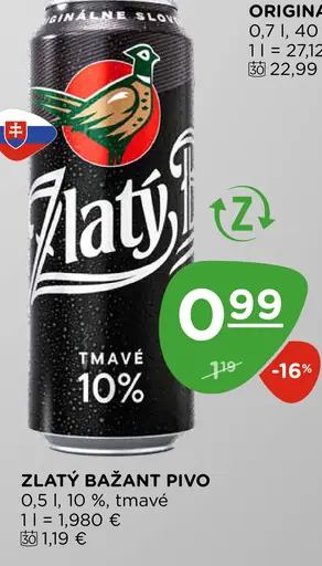 Zlatý Bažant Tmavé výčapné pivo plechovka