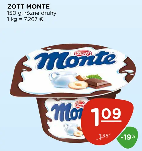 Zott Monte, rôzne druhy
