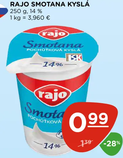 Rajo smotana kyslá 14%