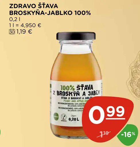 Zdravo šťava broskyňa–jablko 100 %