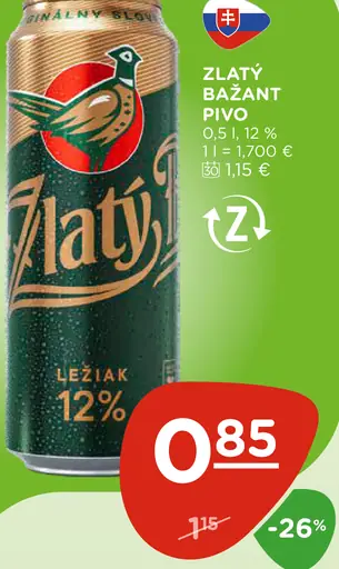 Zlatý Bažant Pivo plechovka