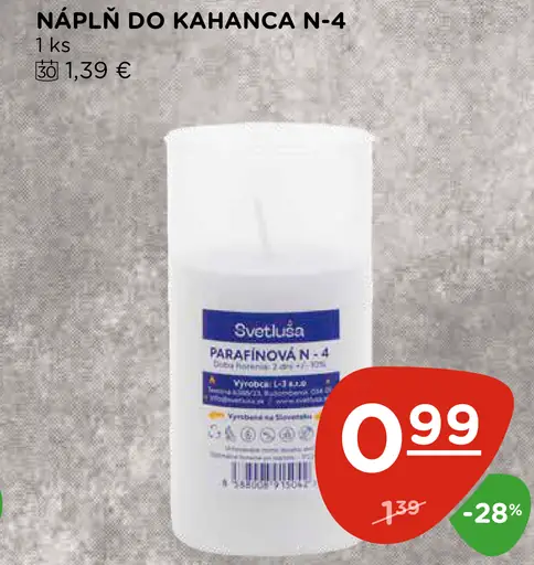 Svetluška parafínová náplň do kahanca N-4