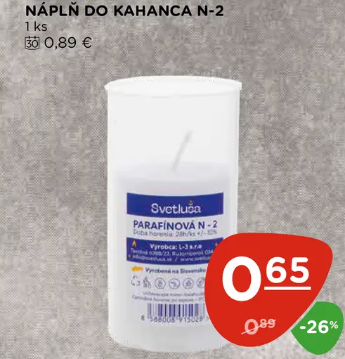 Svetluška parafínová náplň do kahanca N-2