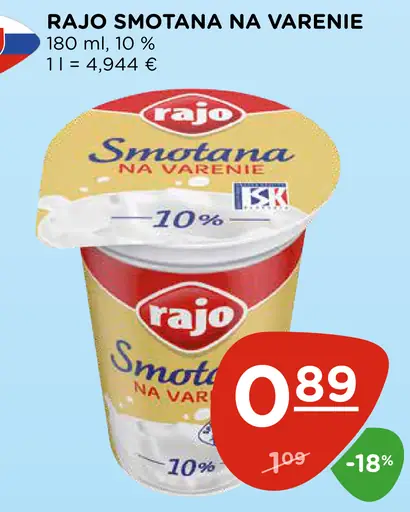 Rajo Smotana na varenie 10%