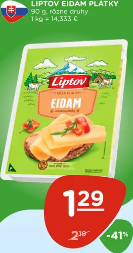 Liptov Eidam plátky rôzne druhy