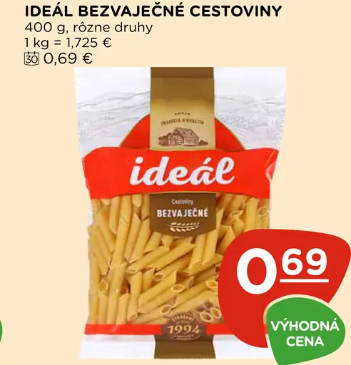 Ideál cestoviny bezvaječné rôzne druhy