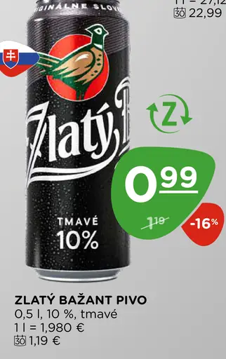 Zlatý Bažant Tmavé výčapné pivo plechovka