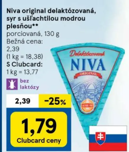 Niva original delaktózovaná, syr s ušľachtilou modrou plesňou