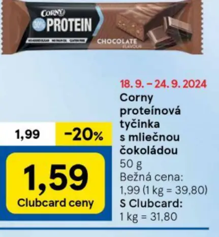 Corny proteínová tyčinka s mliečnou čokoládou