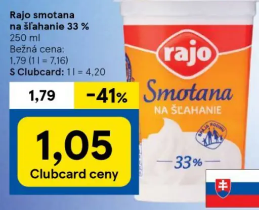 Rajo smotana na šľahanie 33%