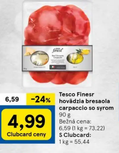 Tesco Finest hovädzia bresaola carpaccio so syrom